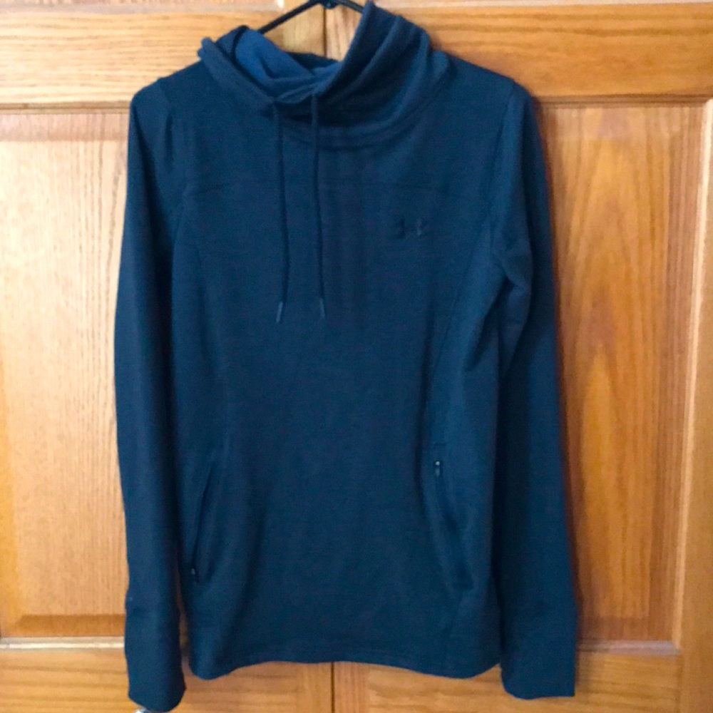 Under Armor long sleeve top w/ cowel drawstring neck. Has pockets & thumb hole.
